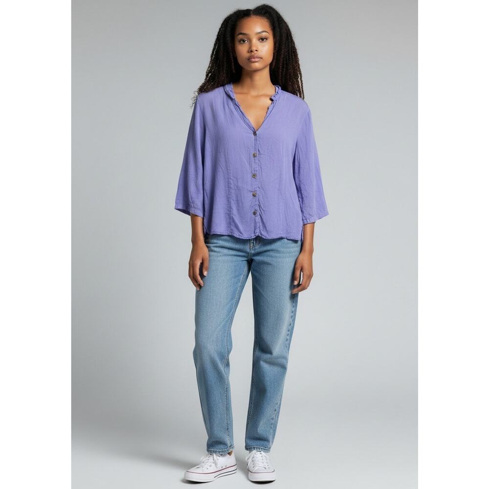 CMC Color Me Cotton Purple Button Up Blouse Medium Cupro Rayon Made in USA